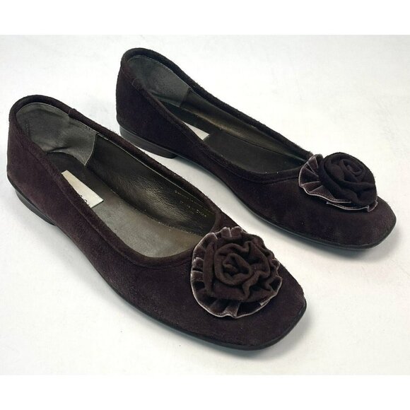 Unisa Shoes - UNISA Womens US 8 Brown Genuine SUEDE BALLET FLATS w/ Velvet/Suede Flower EUC